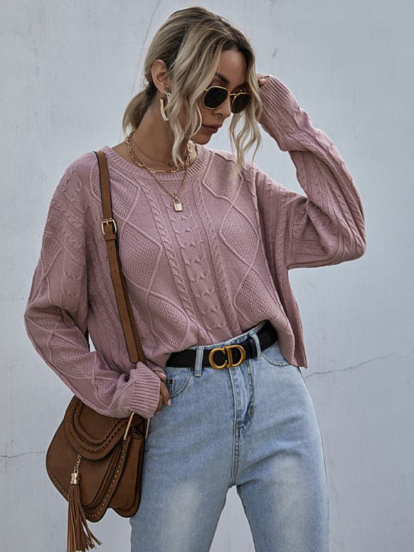 New loose long sleeve thin twist solid color sweater - Outerwear