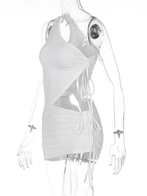 New one - shoulder design vest and pleated skirt two - piece set - Skirt Suit