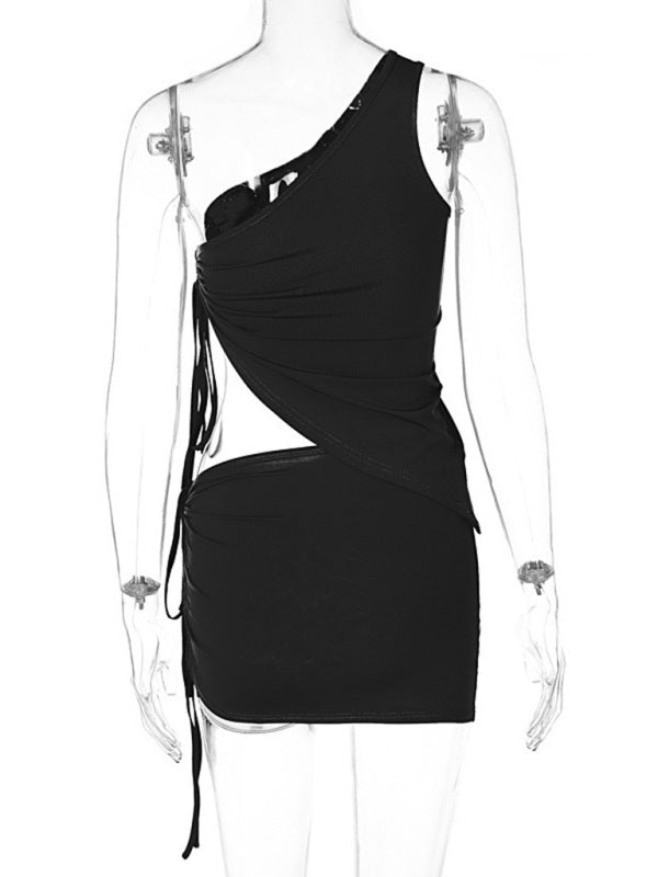 New one - shoulder design vest and pleated skirt two - piece set - Skirt Suit