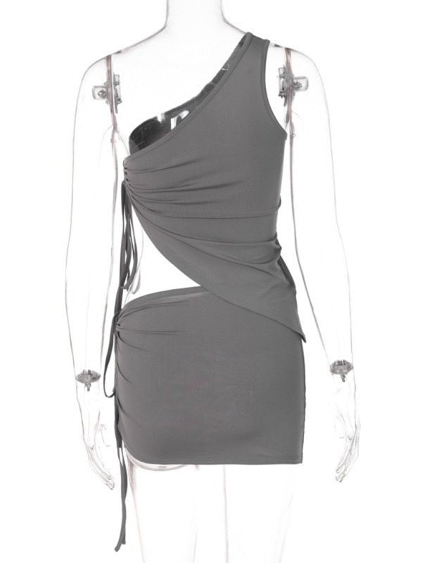 New one - shoulder design vest and pleated skirt two - piece set - Skirt Suit