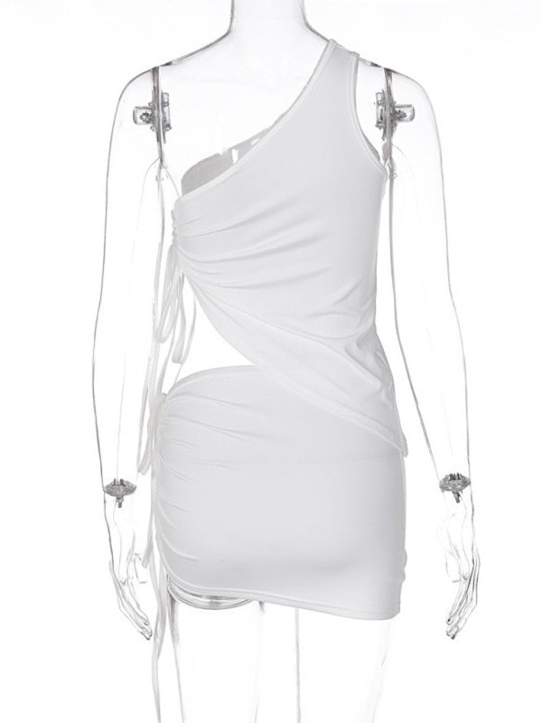 New one - shoulder design vest and pleated skirt two - piece set - Skirt Suit