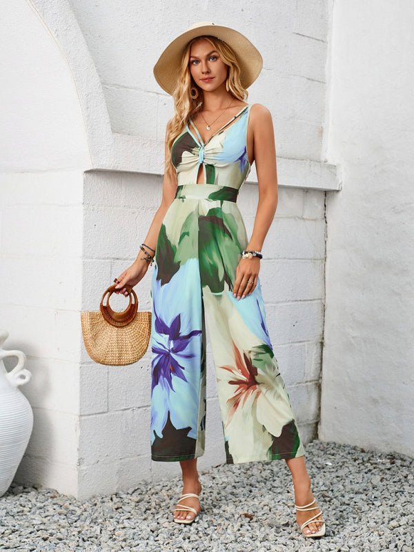 New printed shoulder strap hollow jumpsuit - Jumpsuit