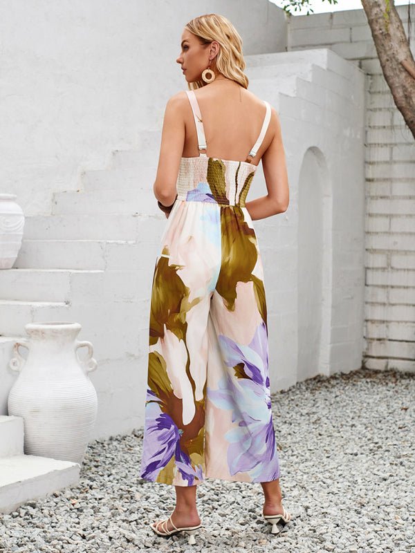 New printed shoulder strap hollow jumpsuit - Jumpsuit