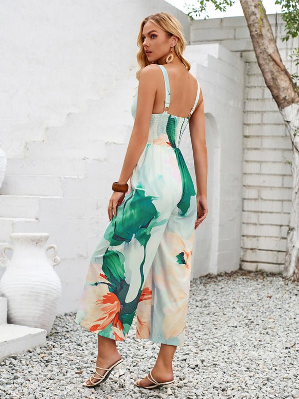 New printed shoulder strap hollow jumpsuit - Jumpsuit