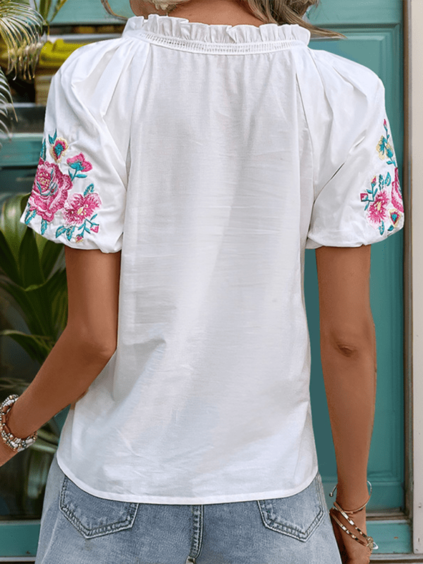 New raglan sleeve embroidered white shirt - Top