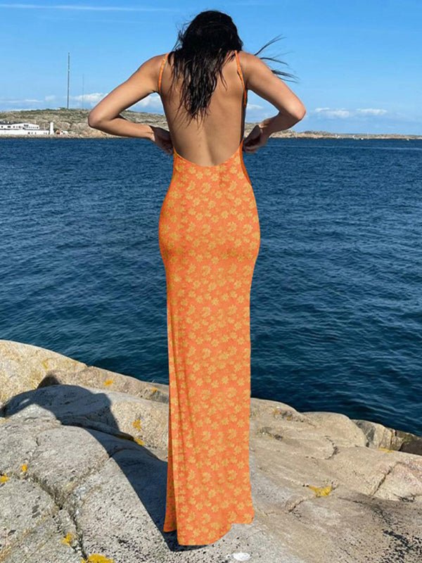 New sexy slim fit backless suspender floral skirt - Day Dress