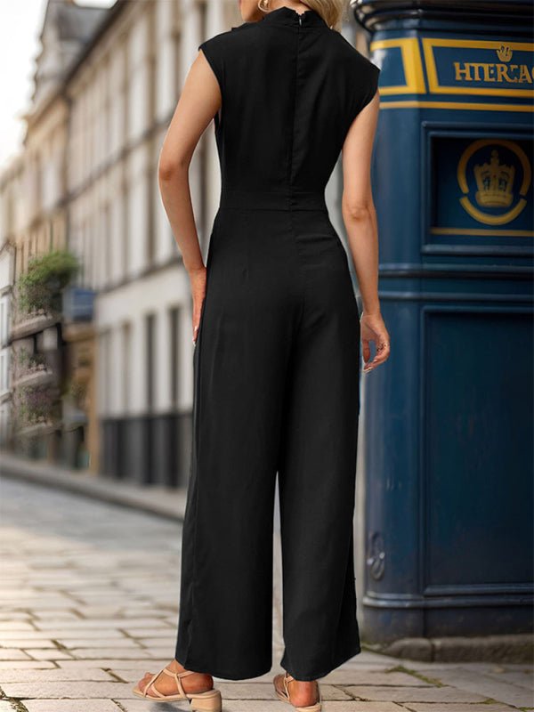 New Sleeveless Solid Color Swing Collar Jumpsuit - Jumpsuit