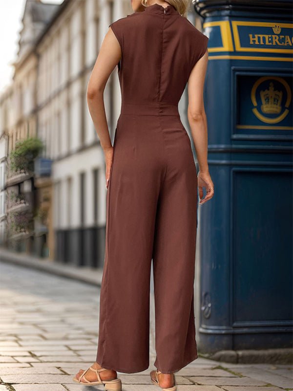 New Sleeveless Solid Color Swing Collar Jumpsuit - Jumpsuit