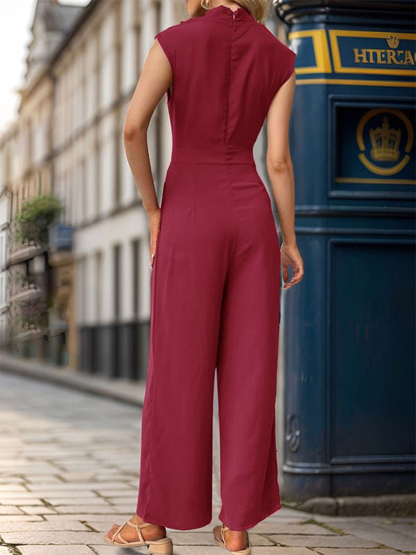 New Sleeveless Solid Color Swing Collar Jumpsuit - Jumpsuit