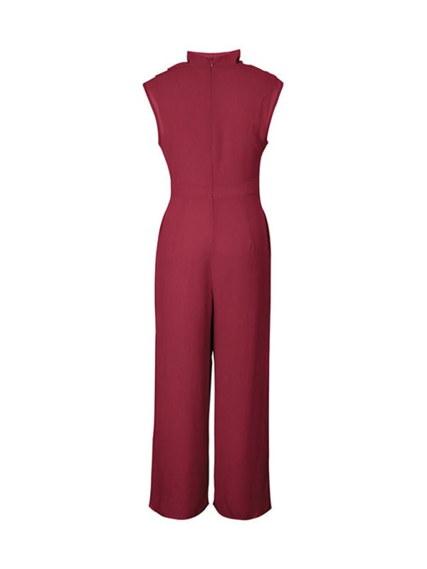 New Sleeveless Solid Color Swing Collar Jumpsuit - Jumpsuit