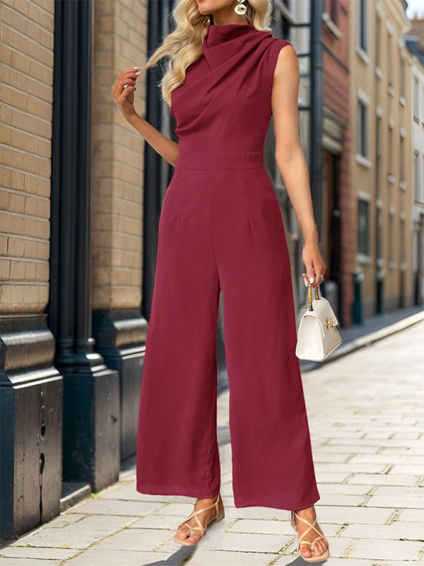 New Sleeveless Solid Color Swing Collar Jumpsuit - Jumpsuit