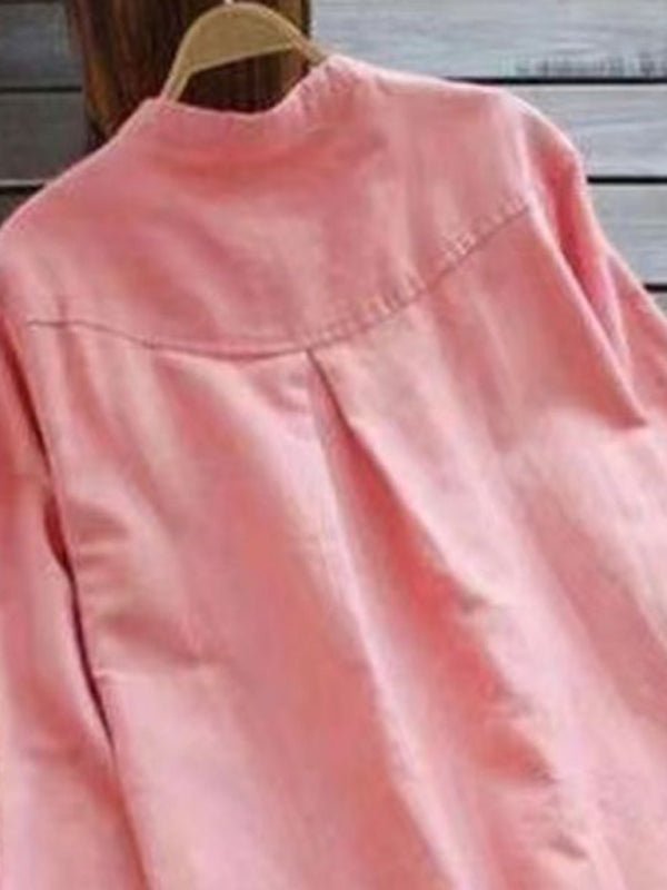 New Solid Color Henley Collar Button Open Long Sleeve Shirt Style Midi Dress - Casual Dress