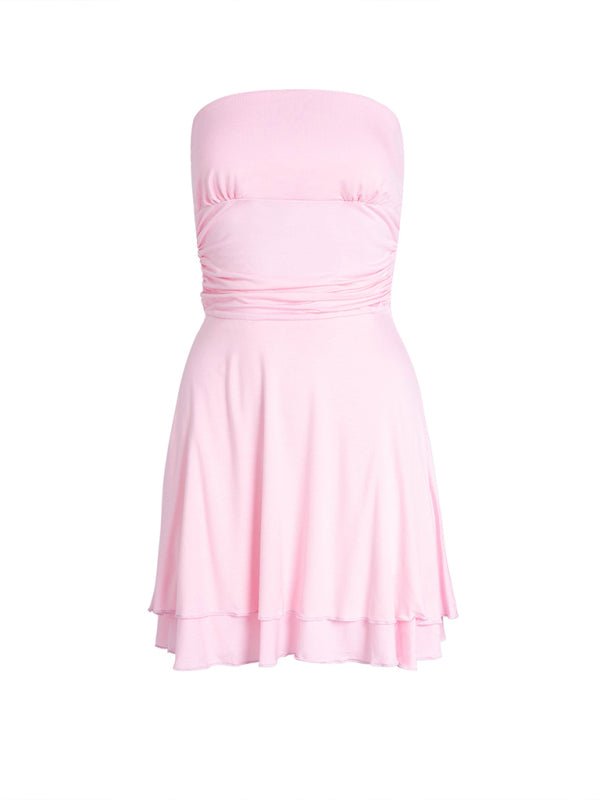 New spring and summer solid color tube top tight dress - Day Dress