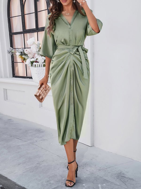 New style elegant solid color waist - cinching dress - Day Dress