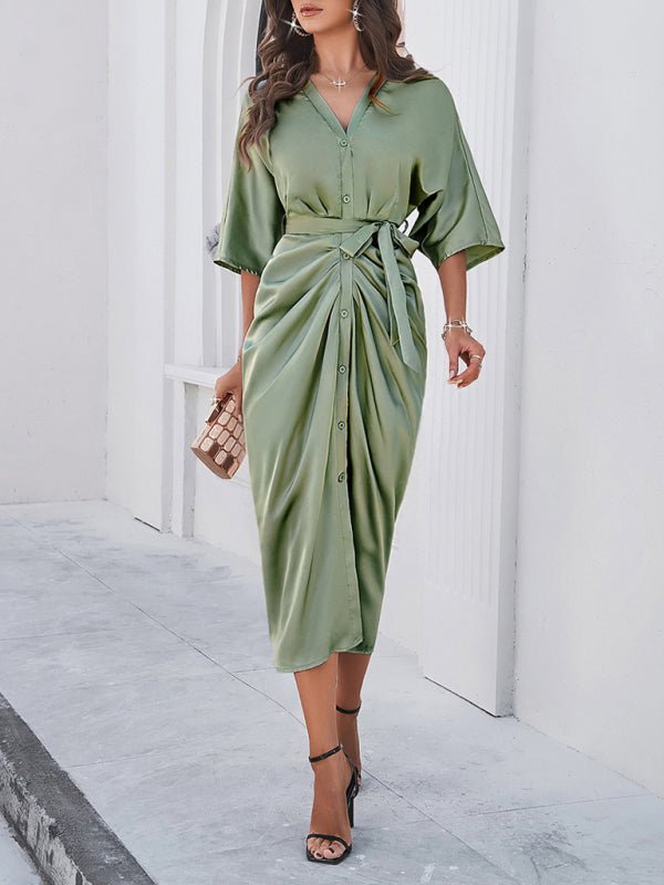 New style elegant solid color waist - cinching dress - Day Dress