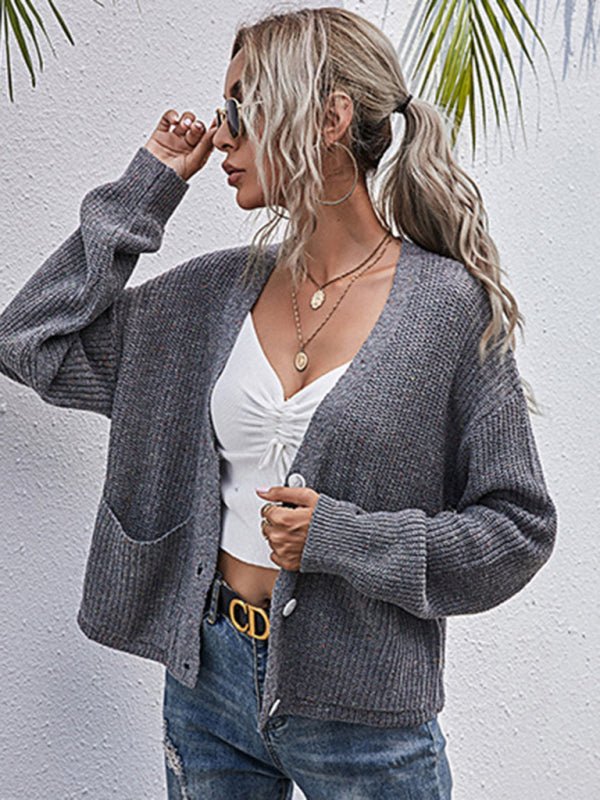 New style lazy style knitted forest style solid color dot long - sleeved sweater jacket - Outerwear