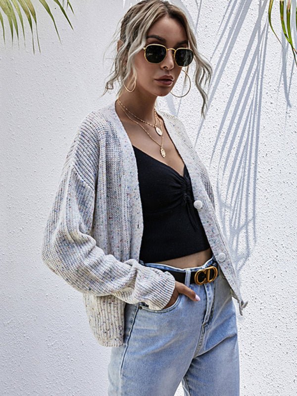 New style lazy style knitted forest style solid color dot long - sleeved sweater jacket - Outerwear