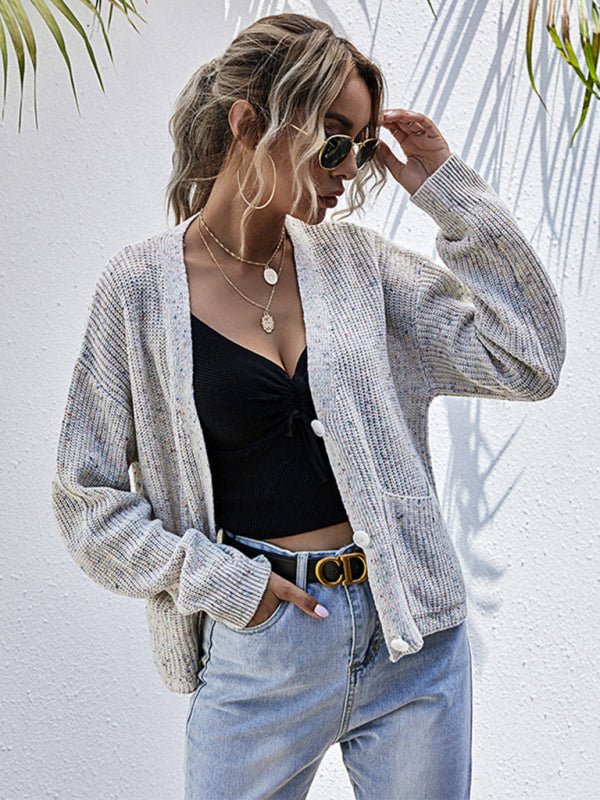 New style lazy style knitted forest style solid color dot long - sleeved sweater jacket - Outerwear