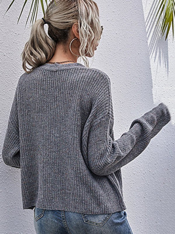 New style lazy style knitted forest style solid color dot long - sleeved sweater jacket - Outerwear