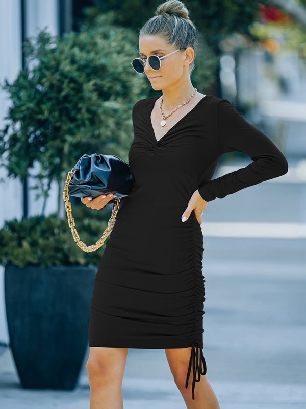 New style long sleeve v - neck sexy slim dress skirt for autumn wear - Day Dress