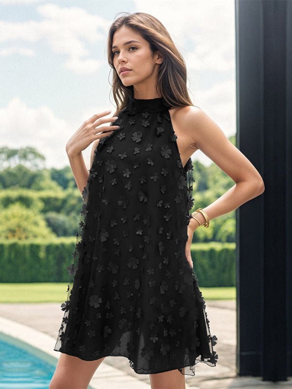 New style loose halterneck dress with flower decoration - Nightout dress