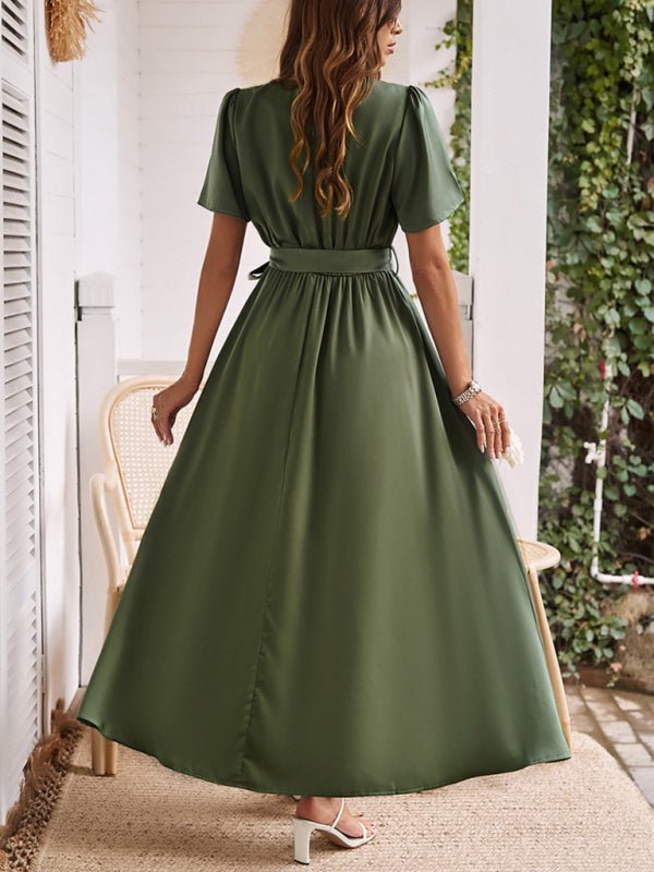 New style solid color lace - up slit dress - Formal Dress