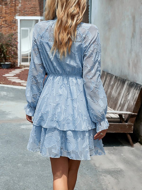 New style women's elegant jacquard round neck long - sleeved skirt - Day Dress