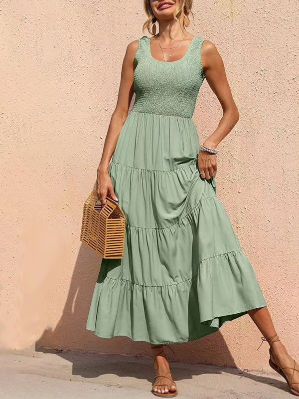 New suspender skirt pleated stitching A - line large hem dress - Day Dress
