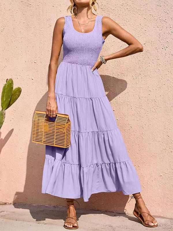New suspender skirt pleated stitching A - line large hem dress - Day Dress