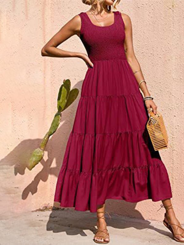 New suspender skirt pleated stitching A - line large hem dress - Day Dress