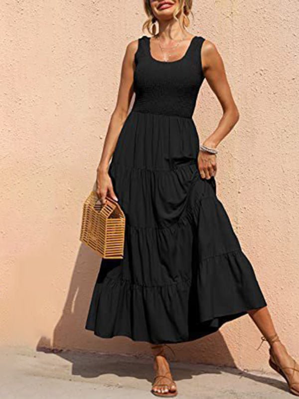 New suspender skirt pleated stitching A - line large hem dress - Day Dress