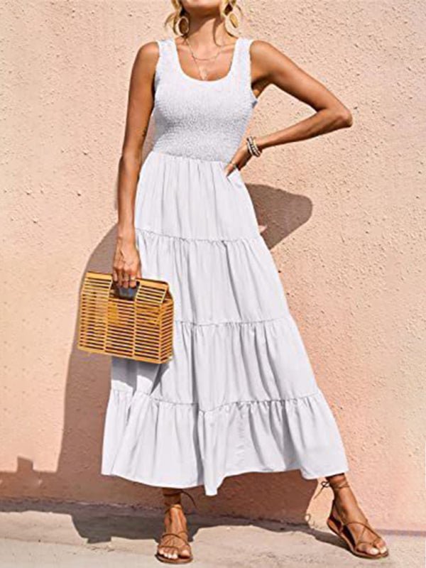 New suspender skirt pleated stitching A - line large hem dress - Day Dress