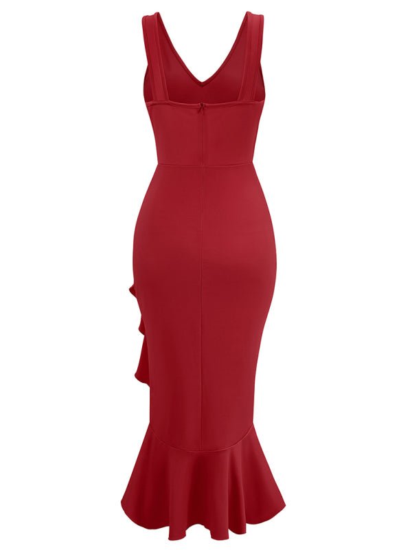 New V - neck sleeveless ruffled hem dress - Nightout dress
