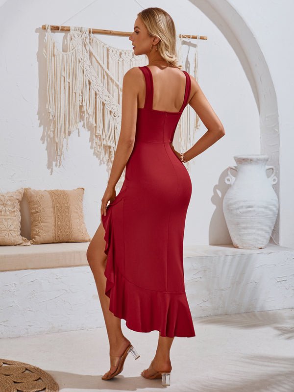 New V - neck sleeveless ruffled hem dress - Nightout dress