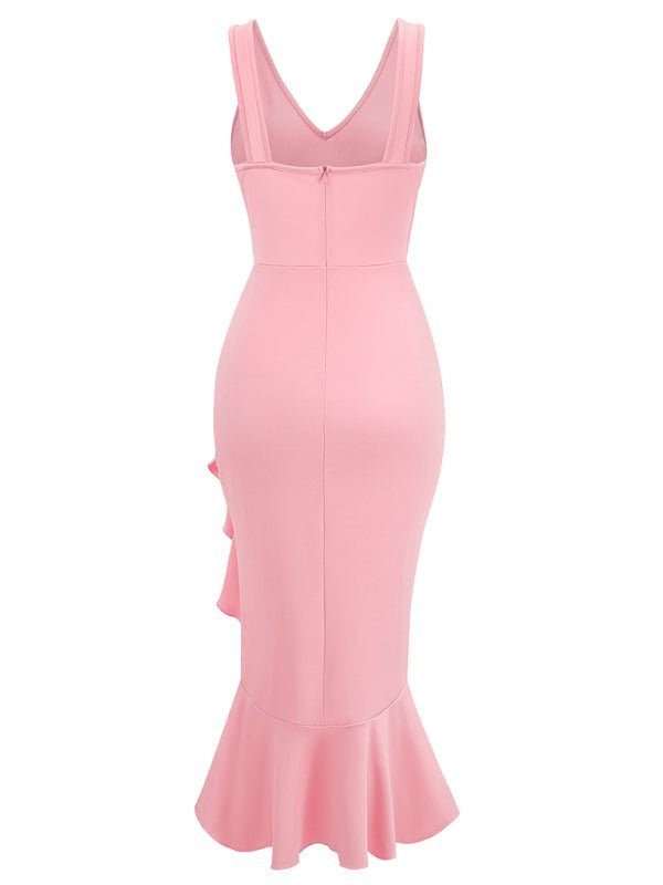 New V - neck sleeveless ruffled hem dress - Nightout dress