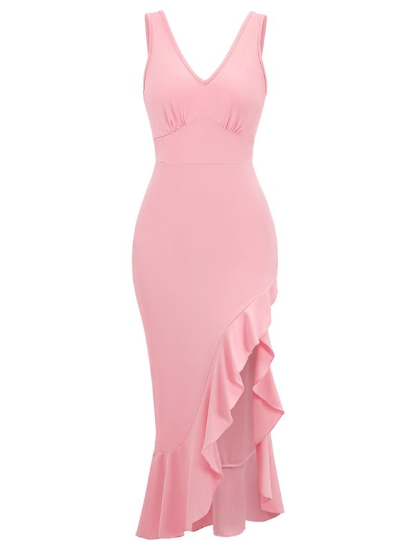 New V - neck sleeveless ruffled hem dress - Nightout dress
