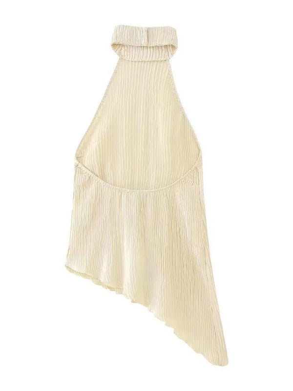 New women's asymmetrical halterneck top/elastic waist casual pleated pants - Top