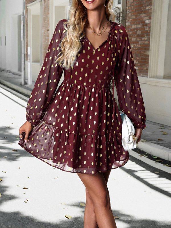 New women's autumn chiffon v - neck long - sleeved commuter dress - Day Dress