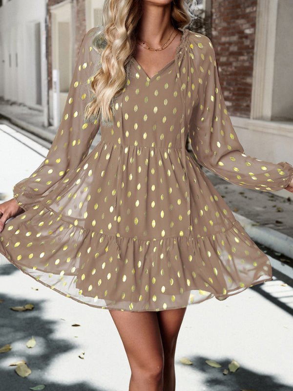 New women's autumn chiffon v - neck long - sleeved commuter dress - Day Dress