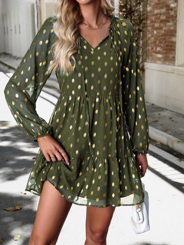 New women's autumn chiffon v - neck long - sleeved commuter dress - Day Dress