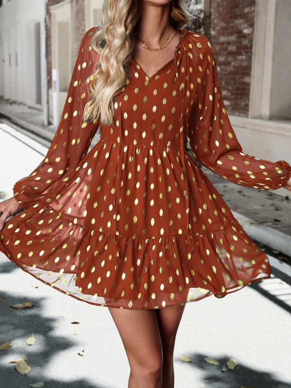 New women's autumn chiffon v - neck long - sleeved commuter dress - Day Dress