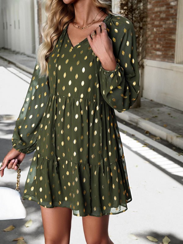 New women's autumn chiffon v - neck long - sleeved commuter dress - Day Dress