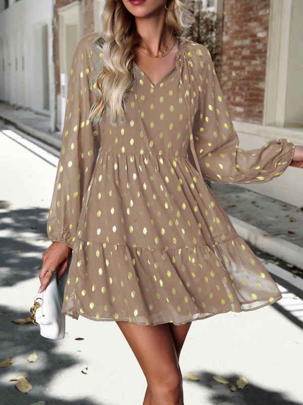 New women's autumn chiffon v - neck long - sleeved commuter dress - Day Dress