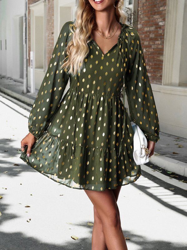 New women's autumn chiffon v - neck long - sleeved commuter dress - Day Dress