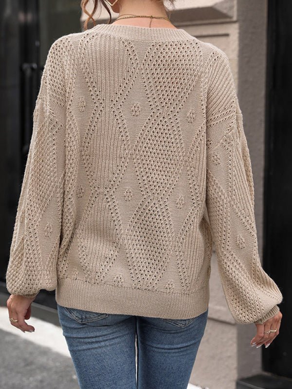 New women's cable solid color pullover sweater - Outerwear