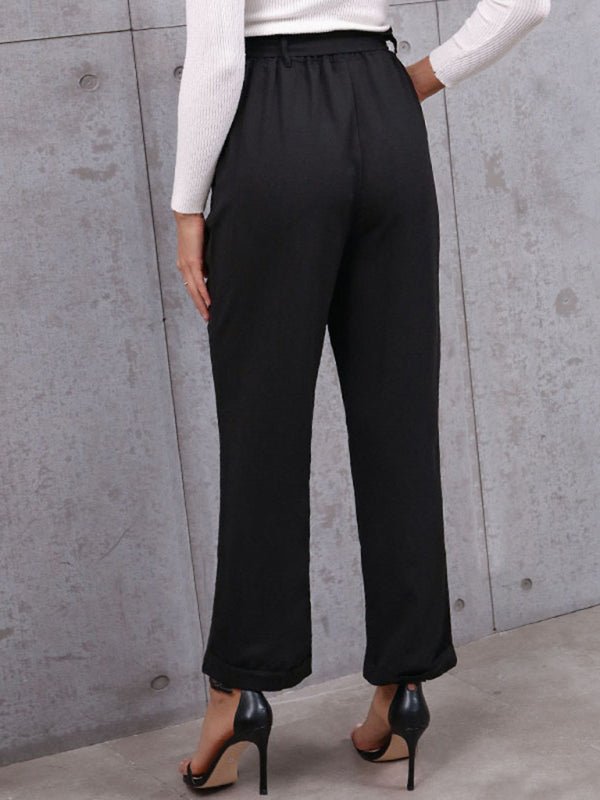 New women's commuter style lace - up nine - point pants professional elastic pants - Bottoms