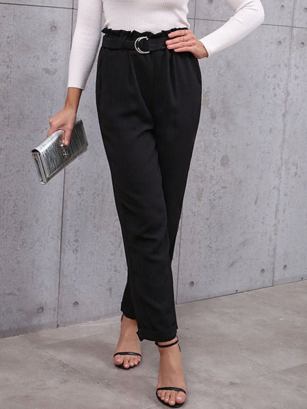New women's commuter style lace - up nine - point pants professional elastic pants - Bottoms