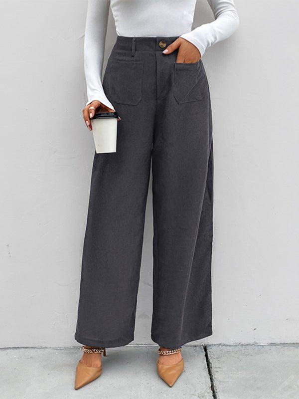 New Women's Corduroy Patch Pocket Casual Pants - Bottoms