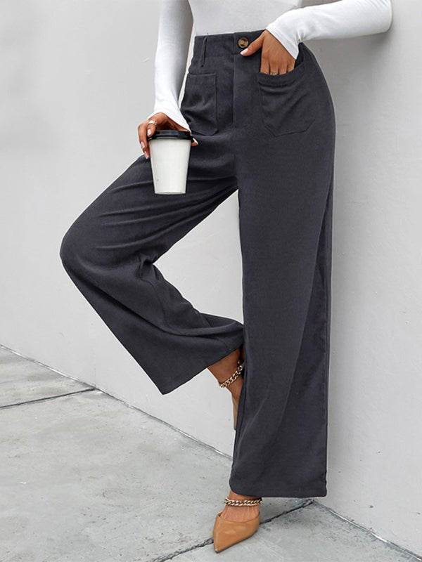 New Women's Corduroy Patch Pocket Casual Pants - Bottoms