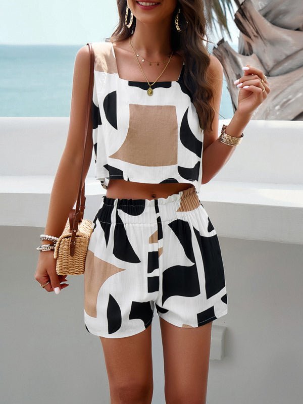 New women's fashion casual printed vest suit - Short Suit
